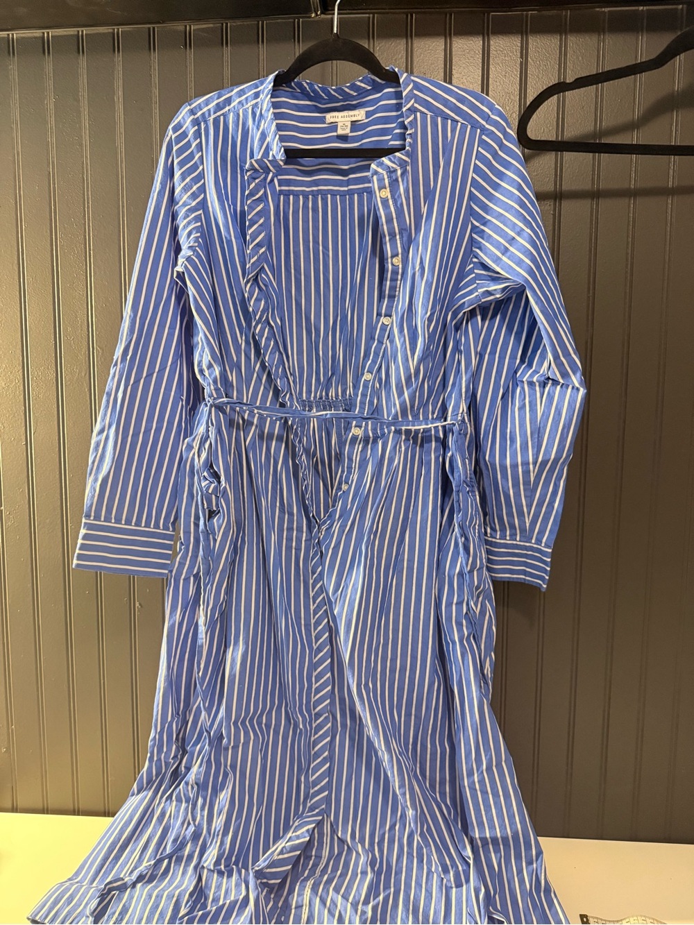 Blue & White Striped Midi Dress - Classic Shirt Dress - Picture 4 of 15